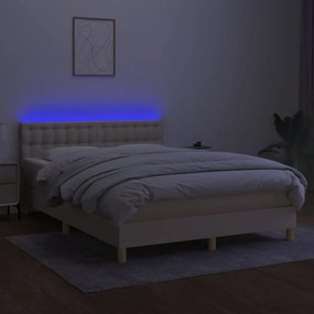 krémszínű szövet rugós és LED-es ágy matraccal 140x190cm