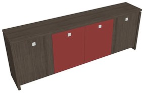 Verno alacsony szekrény 248 x 46 x 90 cm, kombinált ajtó, antracit tölgy / piros