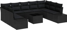 vidaXL Kerti Kanapé Szett párnával 10 pcs Fekete polirattan