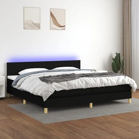Fekete szövet rugós és LED-es ágy matraccal 200x200 cm