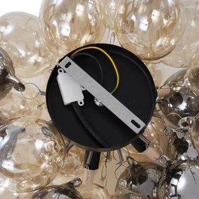 Dizájn mennyezeti lámpa fekete borostyán és füstüveg hat lámpával - Uvas