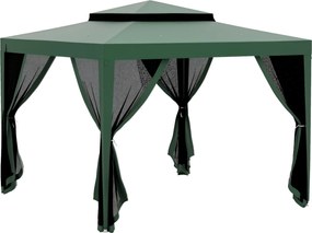 Outsunny 3x3m Kerti Pavilon Kültéri Napernyő 4 Leválasztott Szúnyoghálóval, Kétszintes Tető, Fém Váz, UV-ellenálló, Vízálló Pavilon | Aosom