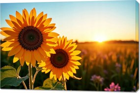 Vászonkép 120x80cm Hálószoba Napraforgók Panoráma