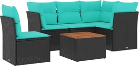 vidaXL 6 részes fekete polyrattan kerti ülőgarnitúra párnával