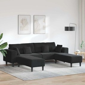 Bársony Kanapé párnával 3 pcs Fekete 208 cm Bársony