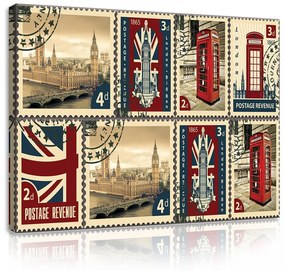 Vászonkép, London bélyegek, 100x75 cm méretben