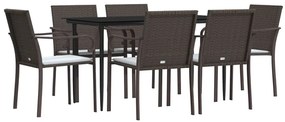 7 részes polyrattan és acél kerti étkezőgarnitúra párnával