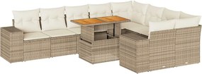 vidaXL 10 részes bézs polyrattan akácfa kerti ülőgarnitúra párnával