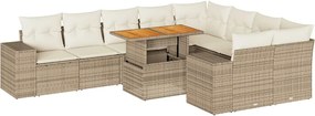 vidaXL 10 részes bézs polyrattan akácfa kerti ülőgarnitúra párnával