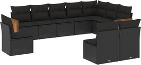 vidaXL 10 részes fekete polyrattan kerti ülőgarnitúra párnákkal