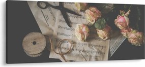 A zenei jegyzetek és a rózsák képe (120x50 cm)