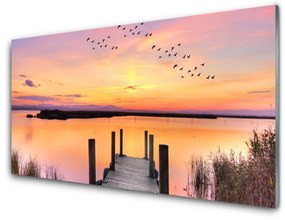 Üvegkép Pier Sunset Lake 100x50 cm 2 fogas