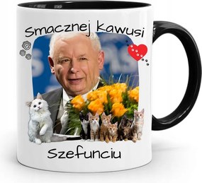 Bögre Fekete Vicces Pis Jaroslaw Kaczynski nyomott mintával
