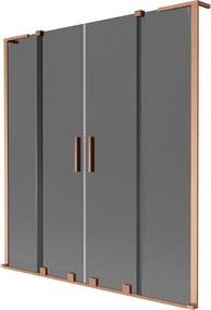 Mexen Velar L Duo kétpaneles, 150 x 150 cm-es eltolható fürdőkádparaván, grafit, csiszolt réz - 896-150-003-42-65