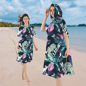 Strandkészlet NIGHT BLOSSOM – Fürdőlepedő 100×180 cm és poncsó 80×145 cm, fekete