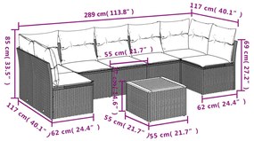 8 részes fekete polyrattan kerti ülőgarnitúra párnákkal