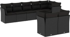 vidaXL 8 részes fekete polyrattan kerti ülőgarnitúra párnákkal