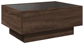 barna tölgy szerelt fa dohányzóasztal LED-del 70 x 50 x 30 cm