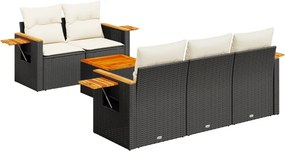 vidaXL 6 részes fekete polyrattan kerti ülőgarnitúra párnákkal