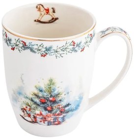 Karácsonyi fenyőfás hintalovas porcelán bögre 350 ml