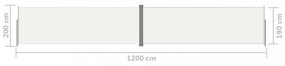 krémszínű behúzható oldalsó napellenző 200 x 1200 cm