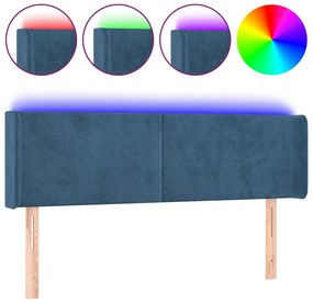sötétkék bársony LED-es fejtámla 147 x 16 x 78/88 cm