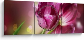Rózsaszín tulipánok képe (órával) (90x30 cm)