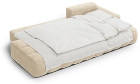 Bézs bársony kinyitható-tárolóhelyes sarokkanapé (jobb oldali-heverő résszel) Linz – Cosmopolitan Design