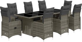 vidaXL 9 részes szürke polyrattan kerti bisztrógarnitúra párnákkal