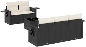 vidaXL 6 részes fekete polyrattan kerti ülőgarnitúra párnákkal