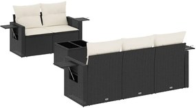 vidaXL 6 részes fekete polyrattan kerti ülőgarnitúra párnákkal