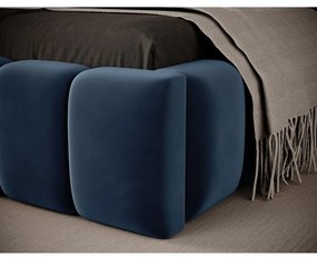 Sötétkék kárpitozott ágyneműtartós egyszemélyes ágy ágyráccsal 90x200 cm Lamica – ELTAP