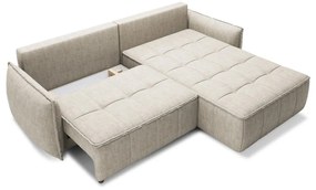 Bézs bársony kinyitható-tárolóhelyes sarokkanapé (jobb oldali-heverő résszel) Campo – ELTAP