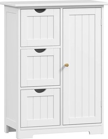 HOMCOM Fürdőszobaszekrény, fiókos komód, 3 fiók, polc, MDF, 60 x 30 x 80 cm, fehér