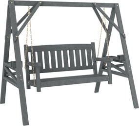 Outsunny kétszemélyes kerti hinta — fából készült pad oldalsó asztalkákkal, pohártartókkal és fémláncokkal, szürke | Aosom