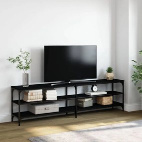 Fekete szerelt fa és fém TV-szekrény 180x30x50 cm