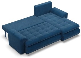 Tokio sarokkanapé, 2 ágyneműtartóval, kordbársony, jobboldali, kék