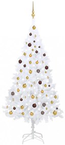 Fehér PVC műkarácsonyfa LED-ekkel és gömbszettel 210 cm