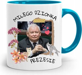 Kék Vicces Bögre Jaroslaw Kaczynski fényképes nyomattal