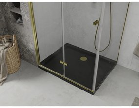 Mexen Lima, zuhanykabin összecsukható ajtóval 100 (ajtó) x 80 (fali) cm, 6mm átlátszó üveg, króm profil + vékony zuhanytálca fekete + arany szifon, 8…