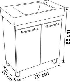 VivaStyle PANEL- KMT 60 lábon álló fürdőszobabútor CeraStyle SHARP -JOBB CSAPLYUKAS mosdóval 60x30cm