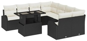 vidaXL Kerti Kanapé Szett párnával tárolóval 9 pcs Fekete Poly Rattan