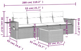 5 részes szürke polyrattan kerti ülőgarnitúra párnákkal