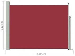 piros behúzható oldalsó teraszi napellenző 120 x 500 cm
