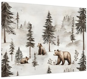 Üveg kép - Erdő medvékkel (70x50 cm)