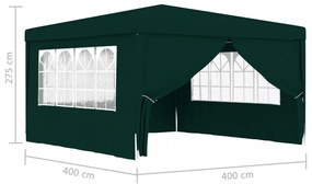 zöld rendezvénysátor oldalfalakkal 4 x 4 m 90 g/m²