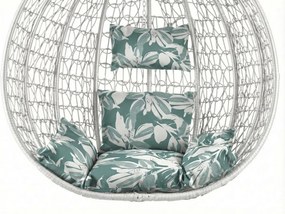 Fehér függő szék KOKON állvánnyal, zöld-fehér párnával