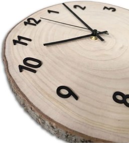 Fából készült falióra fekete számokkal és kéreggel | KORE