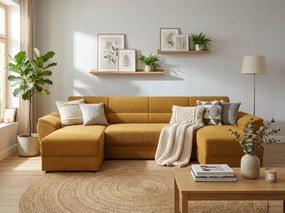 Kihúzható U alakú ülőgarnitúra TAVERO 321x140 cm, mustársárga