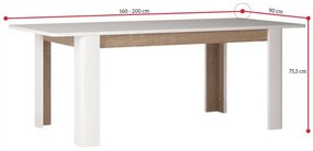 LINTA bővíthető étkezőasztal, 160-200x75,5x90, alpesi fehér